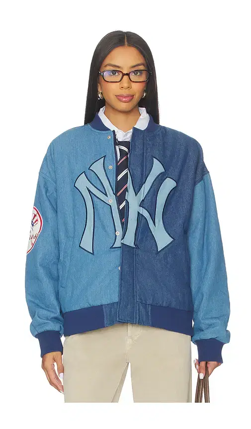 x REVOLVE Yankees Denim Logo Bomber