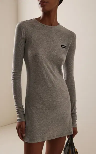 Miu Miu Ribbed Cotton T-Shirt Mini Dress | Thumbnail 3