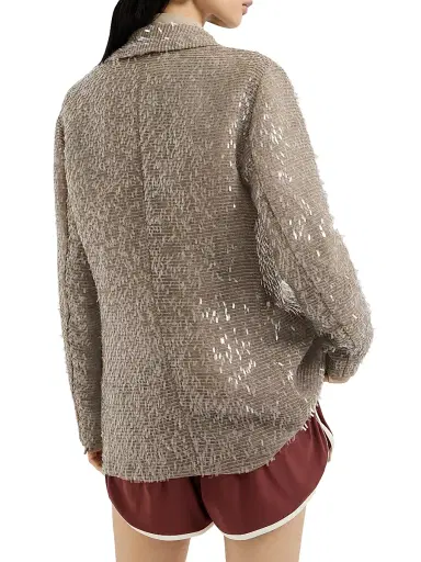 Brunello Cucinelli Women's Dazzling Cascade Embroidery Blazer in Crispy Silk - Rope | Thumbnail 3