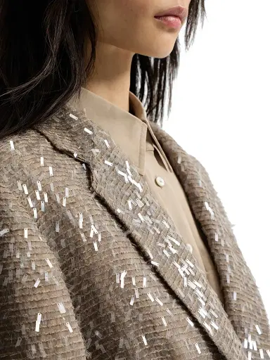Brunello Cucinelli Women's Dazzling Cascade Embroidery Blazer in Crispy Silk - Rope | Thumbnail 5