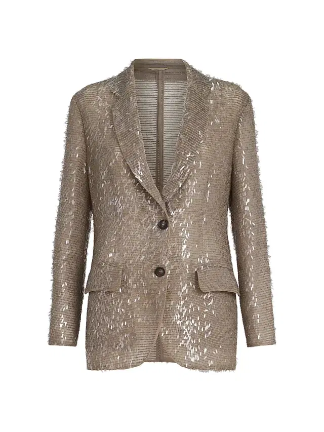 Women's Dazzling Cascade Embroidery Blazer in Crispy Silk - Rope