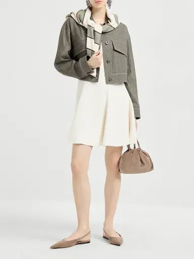 Brunello Cucinelli Women's Viscose and Linen Fluid Twill Mini Dress - Ivory - Size XXXL | Thumbnail 6