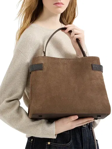 Brunello Cucinelli Women's Essence Top Handle Bag in Suede with Precious Bands | Thumbnail 2 Brunello Cucinelli Women's Essence Top Handle Bag in Suede with Precious Bands | Thumbnail 2