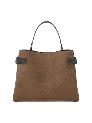 Brunello Cucinelli Women's Essence Top Handle Bag in Suede with Precious Bands | Thumbnail 1 Brunello Cucinelli Women's Essence Top Handle Bag in Suede with Precious Bands | Thumbnail 1