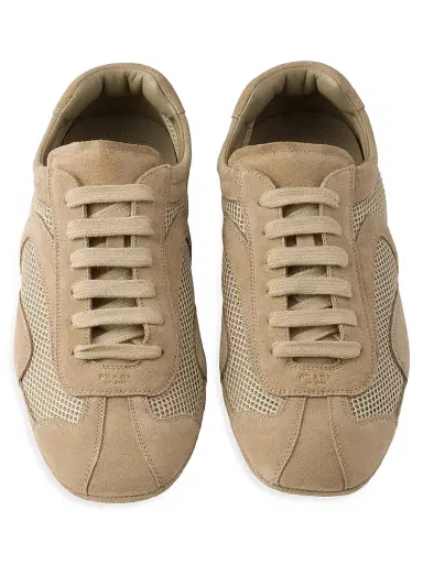 Prada Women's Montecarlo Re-Edition 2005 Suede and Mesh Sneakers - Beige Khaki | Thumbnail 4 Prada Women's Montecarlo Re-Edition 2005 Suede and Mesh Sneakers - Beige Khaki | Thumbnail 4