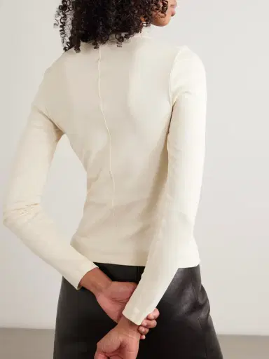 FLORE FLORE Jess Ribbed Organic Cotton-jersey Henley Top | Thumbnail 4 FLORE FLORE Jess Ribbed Organic Cotton-jersey Henley Top | Thumbnail 4