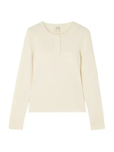 FLORE FLORE Jess Ribbed Organic Cotton-jersey Henley Top | Thumbnail 1 FLORE FLORE Jess Ribbed Organic Cotton-jersey Henley Top | Thumbnail 1