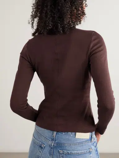 FLORE FLORE Jess Ribbed Organic Cotton-jersey Henley Top | Thumbnail 4 FLORE FLORE Jess Ribbed Organic Cotton-jersey Henley Top | Thumbnail 4