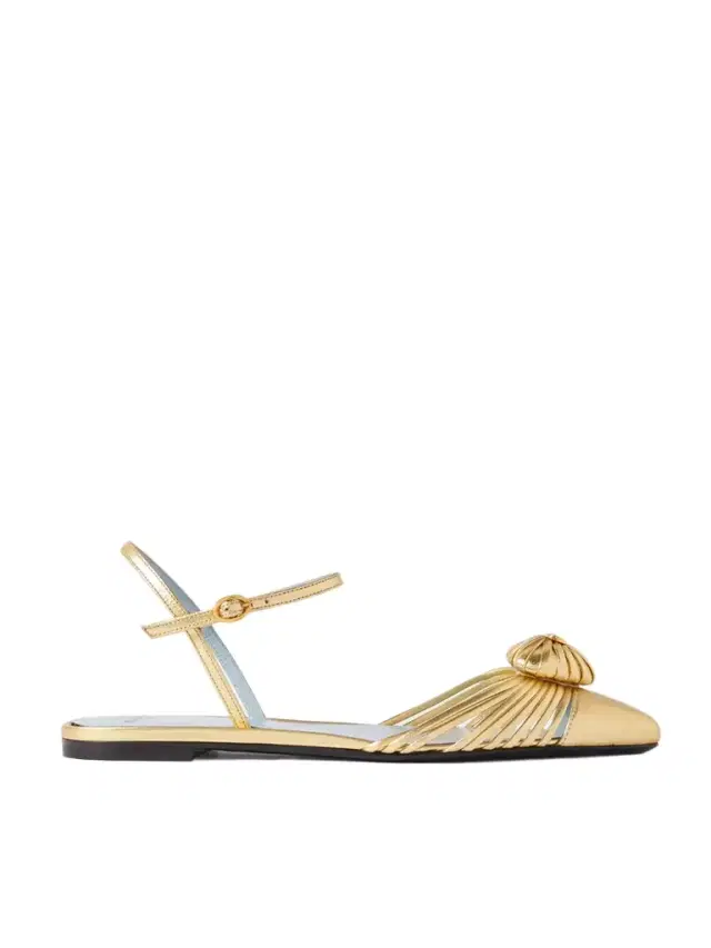 Royal Vlogo Embellished Metallic Leather Slingback Flats