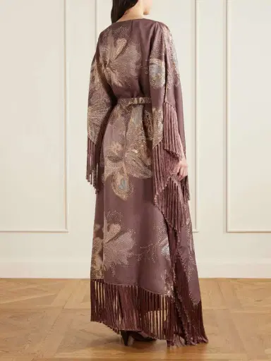 Taller Marmo Dawn Royale Belted Fringed Embellished Crepe Kaftan | Thumbnail 3