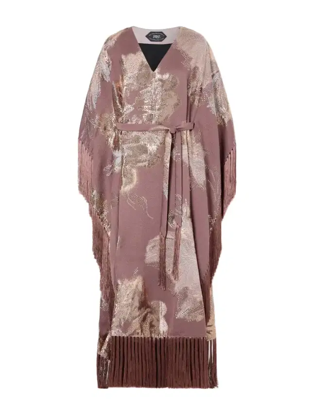 Dawn Royale Belted Fringed Embellished Crepe Kaftan