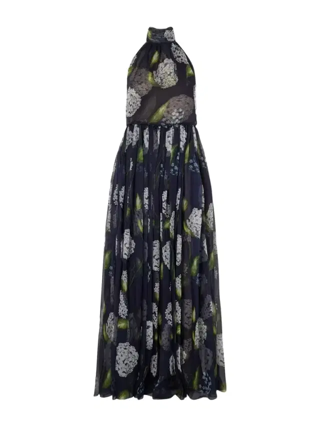 Floral-print Gathered Silk-chiffon Halterneck Gown