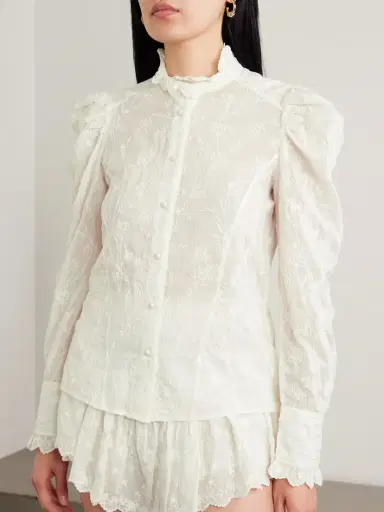 Isabel Marant Zorica Ruffled Embroidered Cotton And Silk-blend Voile Blouse | Thumbnail 3 Isabel Marant Zorica Ruffled Embroidered Cotton And Silk-blend Voile Blouse | Thumbnail 3