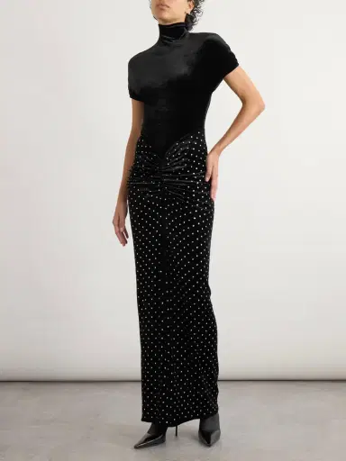 Alaïa Crystal-embellished Ruched Velvet Midi Dress | Thumbnail 2 Alaïa Crystal-embellished Ruched Velvet Midi Dress | Thumbnail 2