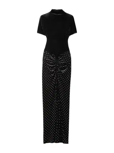 Alaïa Crystal-embellished Ruched Velvet Midi Dress | Thumbnail 1 Alaïa Crystal-embellished Ruched Velvet Midi Dress | Thumbnail 1