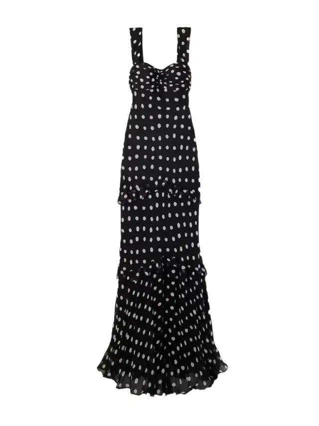 Selma Ruched Ruffled Polka-dot Crepe De Chine Maxi Dress