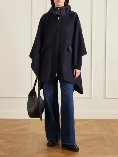 Moncler Hooded Appliquéd Shell-trimmed Wool-blend Cape | Thumbnail 2 Moncler Hooded Appliquéd Shell-trimmed Wool-blend Cape | Thumbnail 2