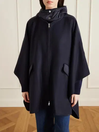 Moncler Hooded Appliquéd Shell-trimmed Wool-blend Cape | Thumbnail 3 Moncler Hooded Appliquéd Shell-trimmed Wool-blend Cape | Thumbnail 3
