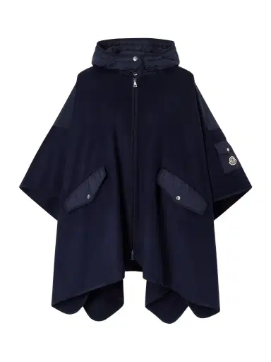 Moncler Hooded Appliquéd Shell-trimmed Wool-blend Cape | Thumbnail 1 Moncler Hooded Appliquéd Shell-trimmed Wool-blend Cape | Thumbnail 1
