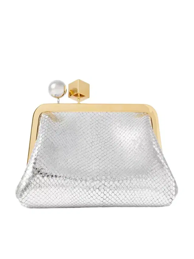 Le Berlingot Embellished Metallic Snake-effect Leather Clutch