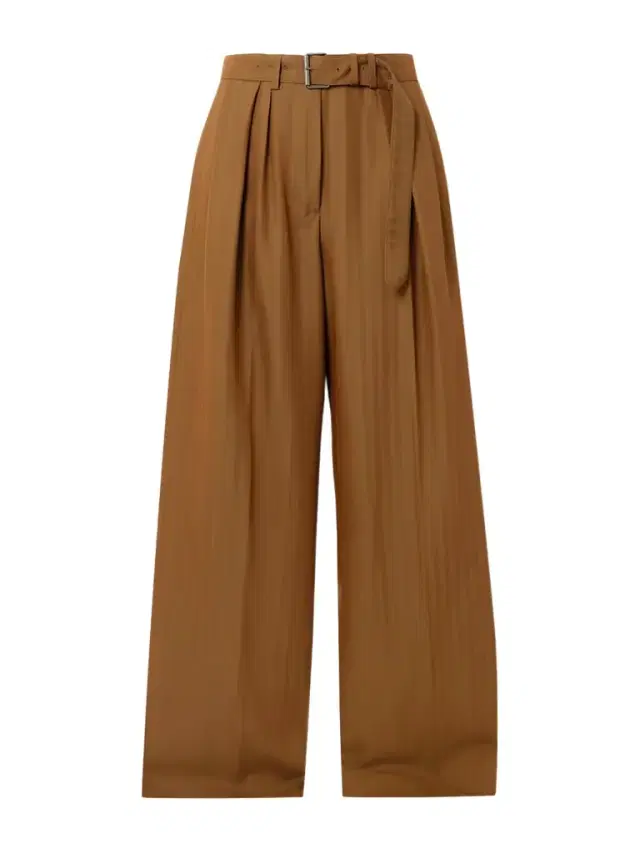 Belted Striped Wool-blend Wide-leg Pants