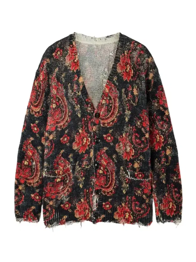 Boyfriend Distressed Printed Cotton Cardigan Boyfriend Distressed Printed Cotton Cardigan