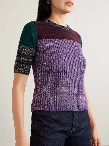 Valentino Garavani Color-block Metallic Ribbed Wool-blend Sweater | Thumbnail 3 Valentino Garavani Color-block Metallic Ribbed Wool-blend Sweater | Thumbnail 3