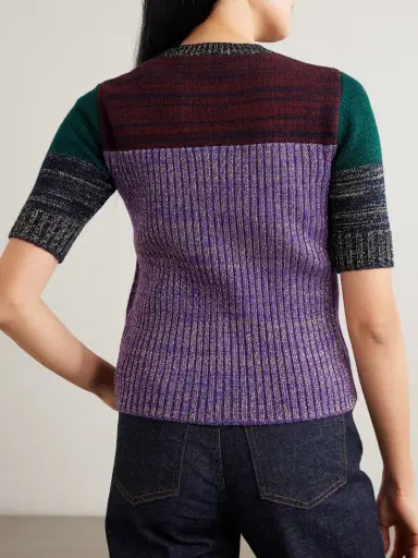 Valentino Garavani Color-block Metallic Ribbed Wool-blend Sweater | Thumbnail 4 Valentino Garavani Color-block Metallic Ribbed Wool-blend Sweater | Thumbnail 4