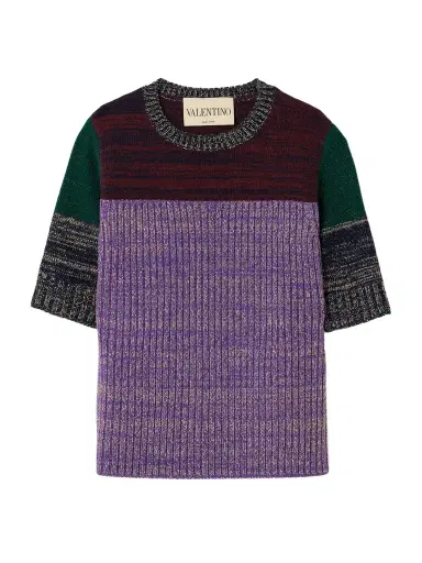 Valentino Garavani Color-block Metallic Ribbed Wool-blend Sweater | Thumbnail 1 Valentino Garavani Color-block Metallic Ribbed Wool-blend Sweater | Thumbnail 1