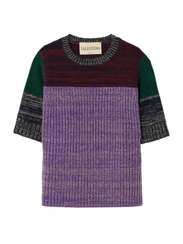 Color-block Metallic Ribbed Wool-blend Sweater