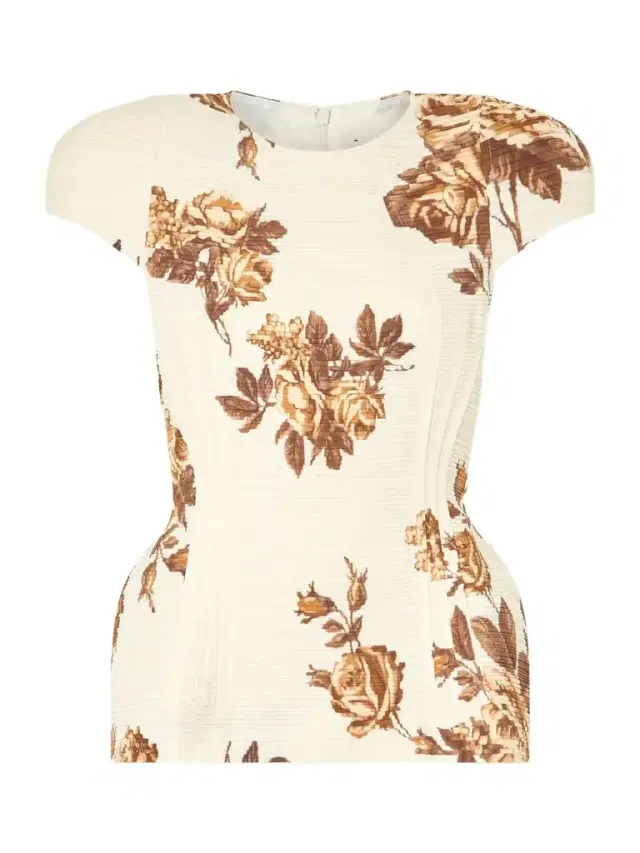 Floral-print Plissé-satin Blouse