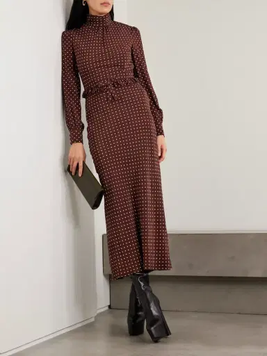 Alessandra Rich Ruffled Bow-detailed Polka-dot Silk Crepe De Chine Midi Dress | Thumbnail 2