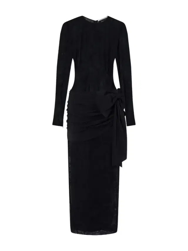 Bow-detailed Gathered Lace And Silk-crepe Midi Dress