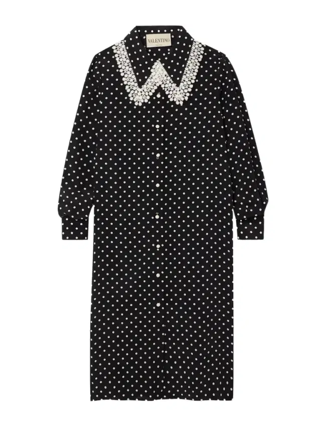 Lace-trimmed Polka-dot Silk Crepe De Chine Midi Dress