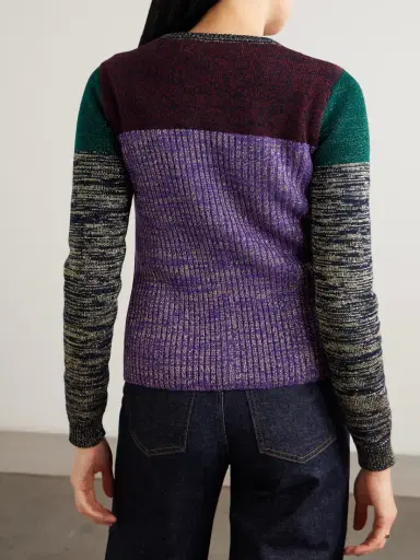 Valentino Garavani Color-block Metallic Ribbed Wool-blend Cardigan | Thumbnail 3 Valentino Garavani Color-block Metallic Ribbed Wool-blend Cardigan | Thumbnail 3