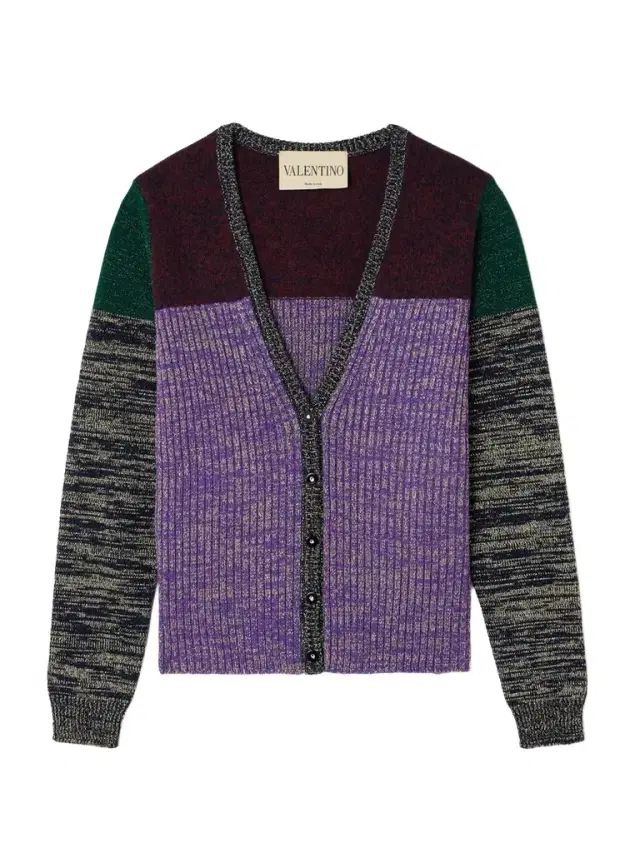 Color-block Metallic Ribbed Wool-blend Cardigan