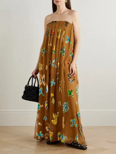 ALÉMAIS Velvet-trimmed Gathered Metallic Silk-blend Gown | Thumbnail 2