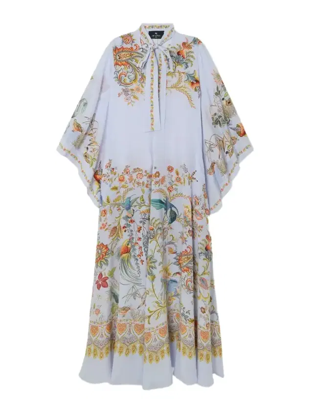 Pussy-bow Printed Silk Maxi Dress