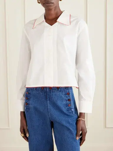 BODE Redbud Cropped Embroidered Cotton-poplin Shirt | Thumbnail 3 BODE Redbud Cropped Embroidered Cotton-poplin Shirt | Thumbnail 3