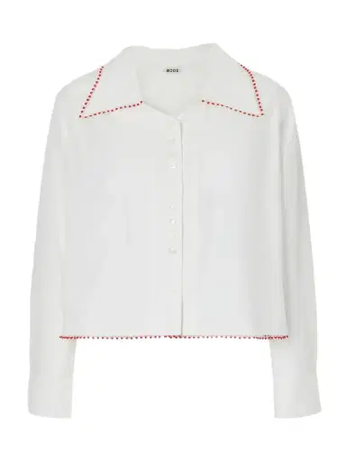 BODE Redbud Cropped Embroidered Cotton-poplin Shirt | Thumbnail 1 BODE Redbud Cropped Embroidered Cotton-poplin Shirt | Thumbnail 1