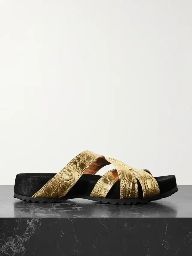 Metallic Croc-effect Leather Sandals