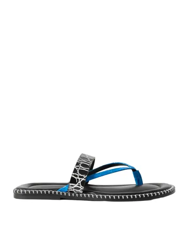 Whipstitched Croc-effect Leather Sandals