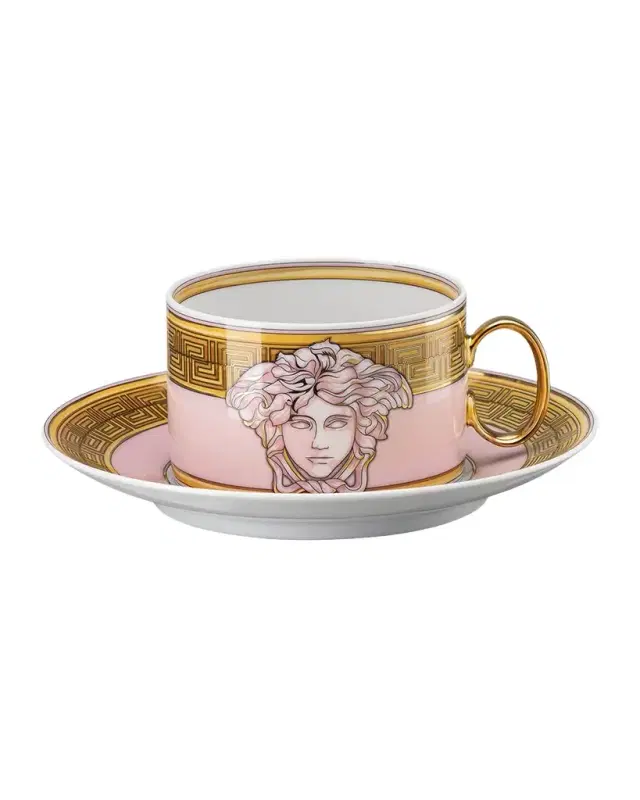 Versace Medusa Amplified Pink Coin Tea Cup and Saucer