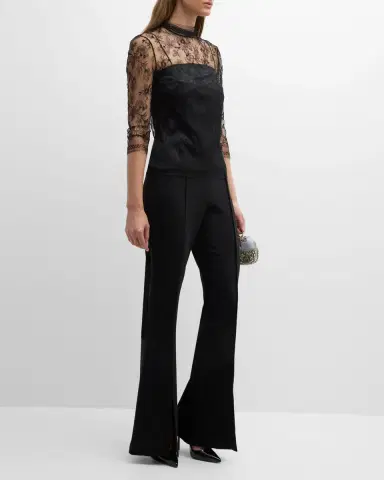 Adam Lippes Lace High-Neck Shirt w/ Attached Camisole | Thumbnail 2