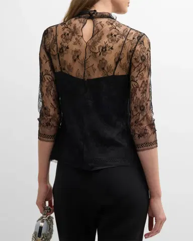 Adam Lippes Lace High-Neck Shirt w/ Attached Camisole | Thumbnail 3