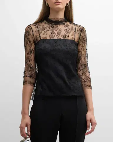 Adam Lippes Lace High-Neck Shirt w/ Attached Camisole | Thumbnail 4