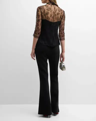 Adam Lippes Lace High-Neck Shirt w/ Attached Camisole | Thumbnail 6