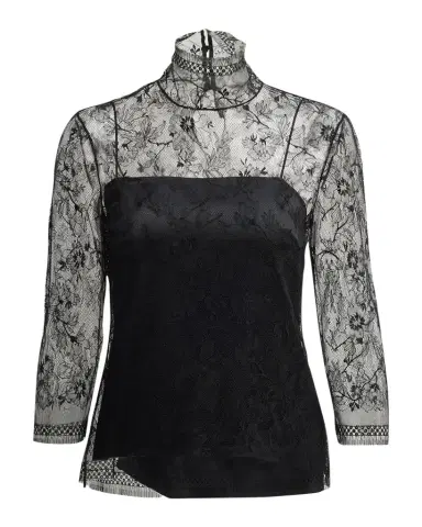 Adam Lippes Lace High-Neck Shirt w/ Attached Camisole | Thumbnail 1