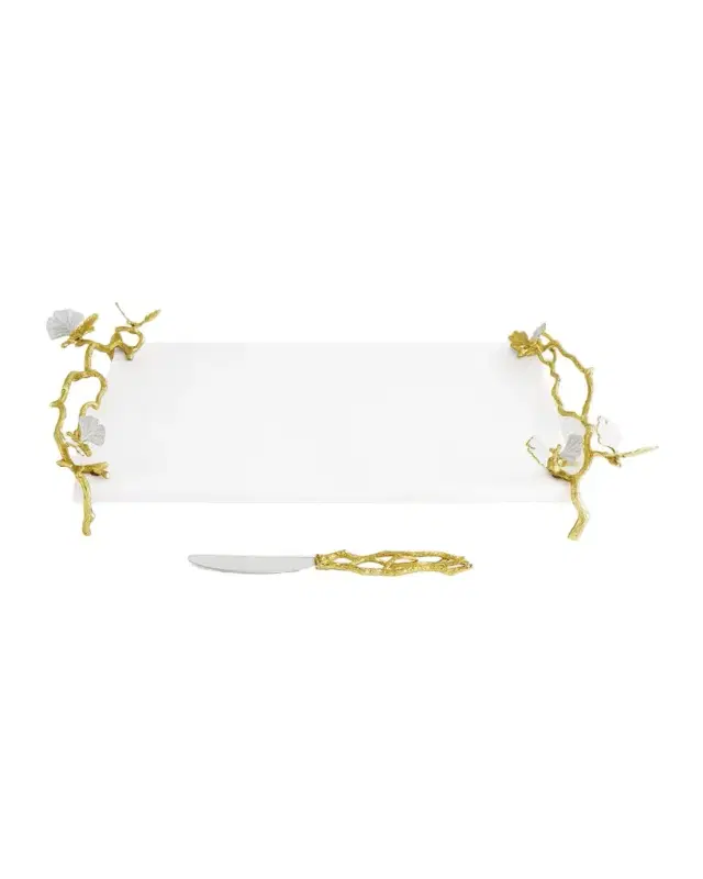 Michael Aram Butterfly Ginkgo White & Gold Cheeseboard With Spreader