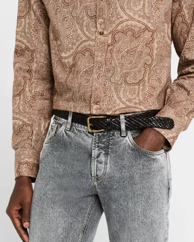 Brunello Cucinelli Men's Braided Leather Belt | Thumbnail 2 Brunello Cucinelli Men's Braided Leather Belt | Thumbnail 2